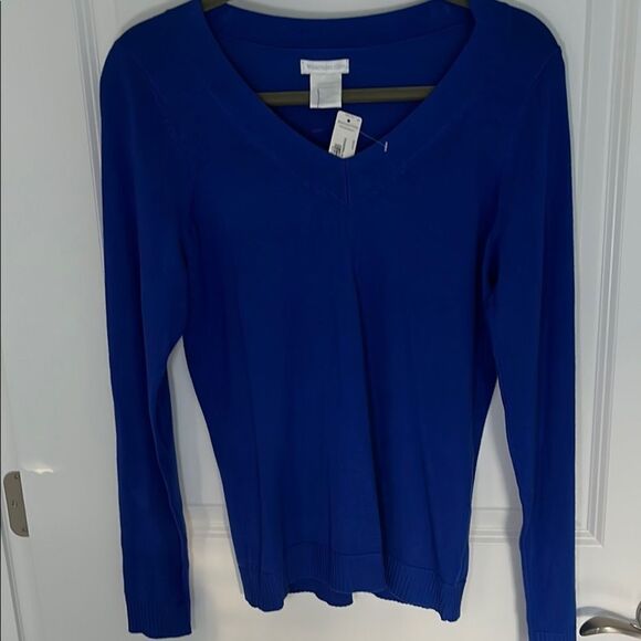 Worthington Thunder Blue Long Sleeve V Neck Fine Knit Sweater NWT Super … - Picture 2 of 11